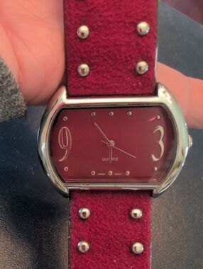 Women's Red Studded Strap Quartz Watch